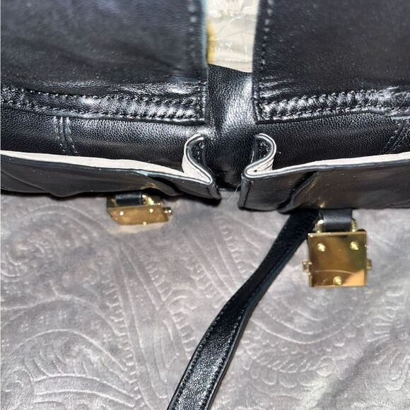 Badgley Mischka Black Leather Handbag with Gold Accents - Picture 11 of 11
